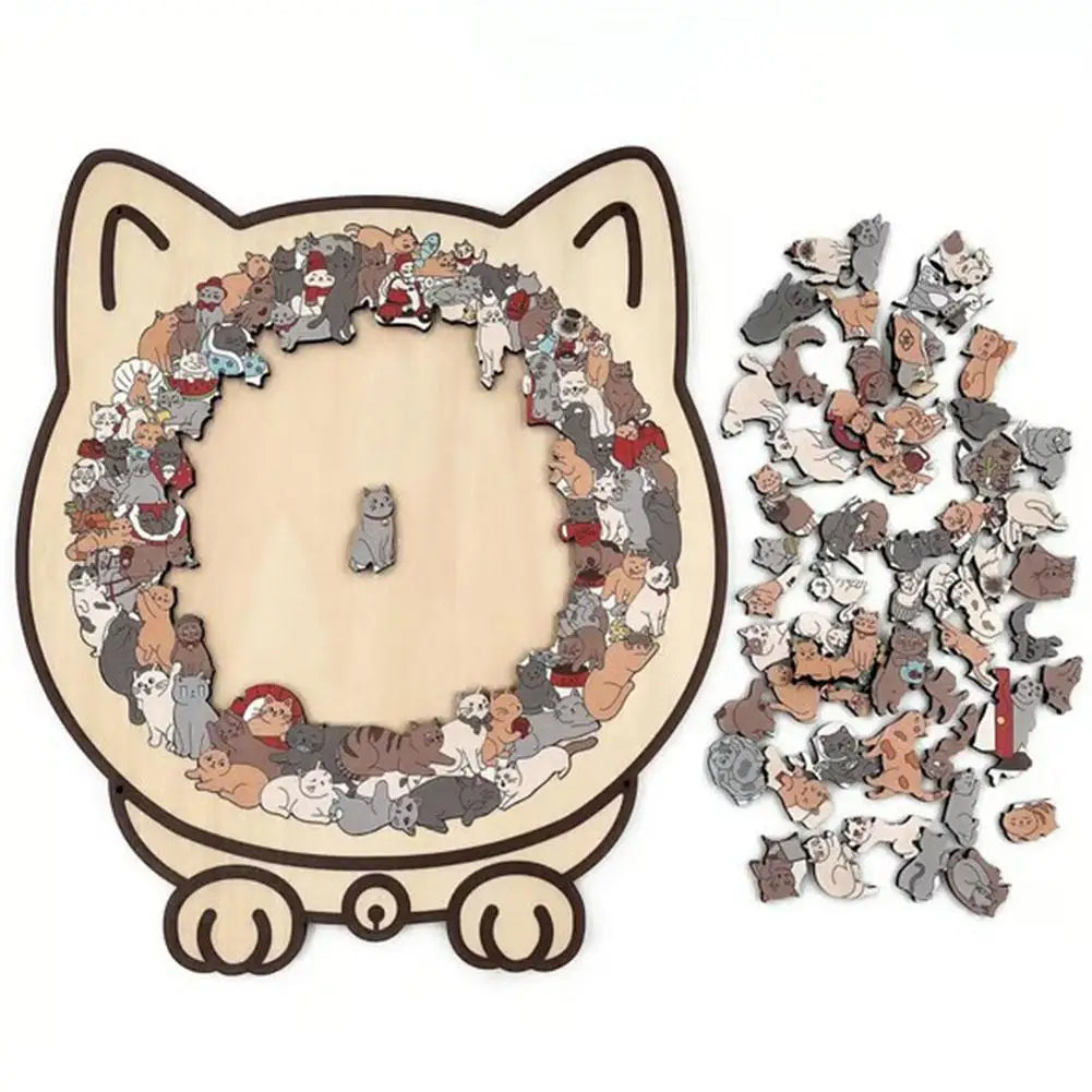 Cozy Cat Crowd Wooden Jigsaw Puzzle