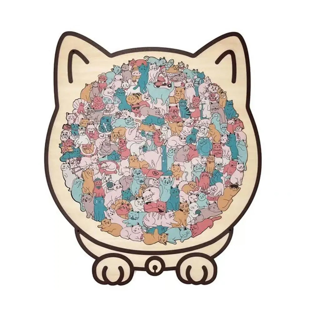 Cozy Cat Crowd Wooden Jigsaw Puzzle