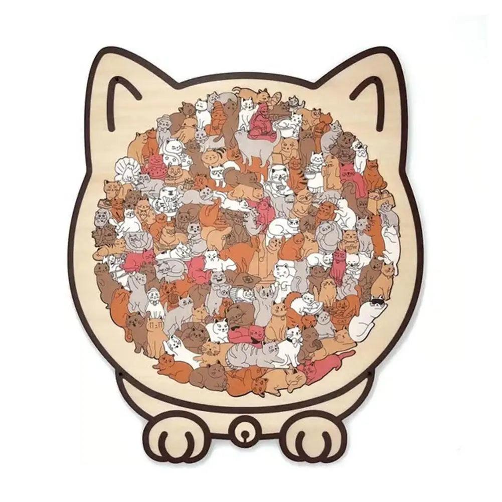 Cozy Cat Crowd Wooden Jigsaw Puzzle