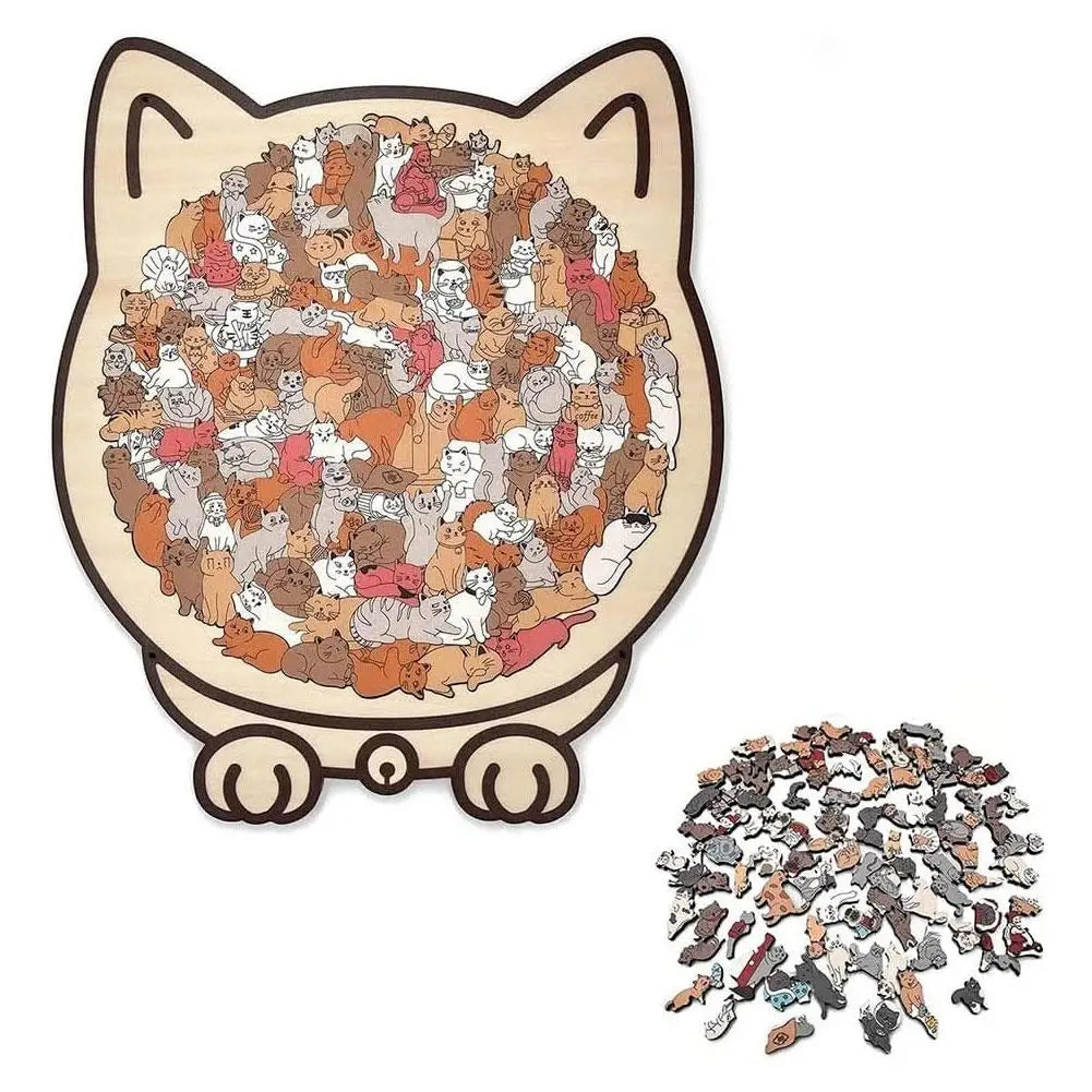 Cozy Cat Crowd Wooden Jigsaw Puzzle