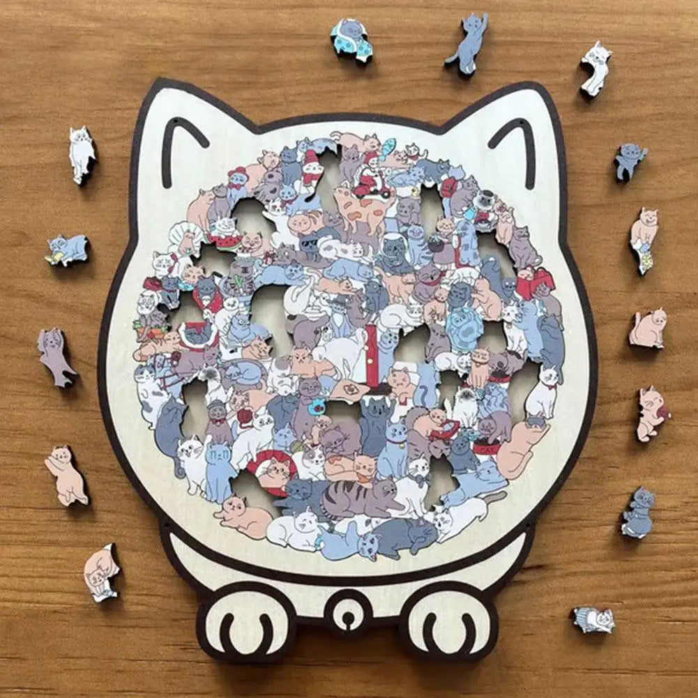 Cozy Cat Crowd Wooden Jigsaw Puzzle