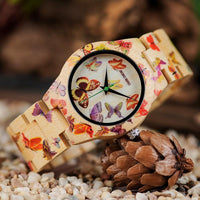 Thumbnail for Wooden Watch for Women Band Painting Butterfly in Wooden Box